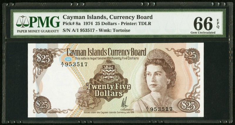 Cayman Islands Currency Board 25 Dollars 1974 (ND 1981) Pick 8a PMG Gem Uncircul...
