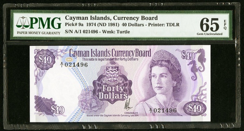 Cayman Islands Currency Board 40 Dollars 1974 (ND 1981) Pick 9a PMG Gem Uncircul...