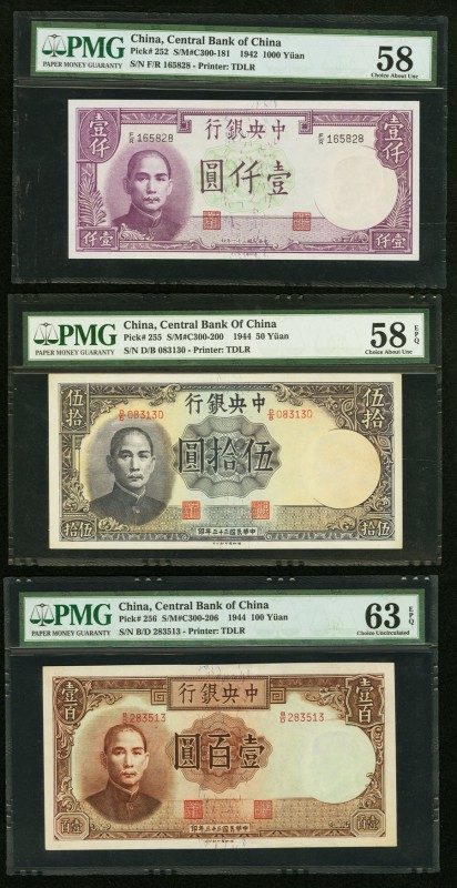 China Central Bank of China 1000; 50; 100 Yuan 1942; 1944 (2) Pick 252; 255; 256...