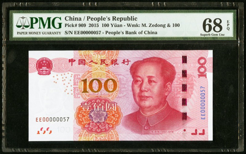 Low Serial Number 57 China People's Bank of China 100 Yuan 2015 Pick 909 PMG Sup...