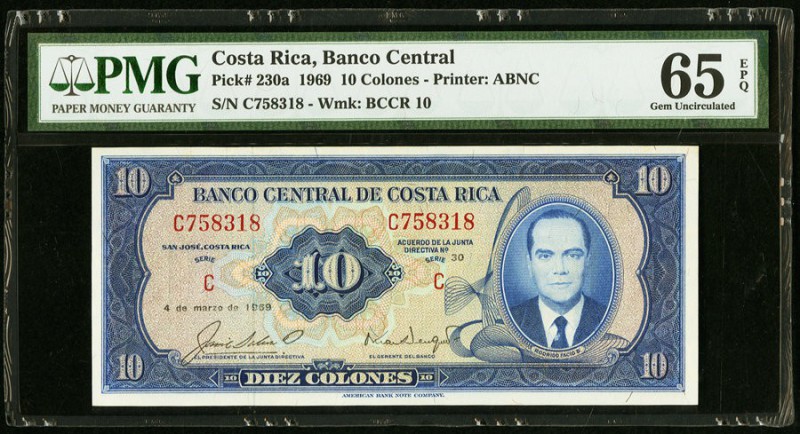Costa Rica Banco Central de Costa Rica 10 Colones 4.3.1969 Pick 230a PMG Gem Unc...
