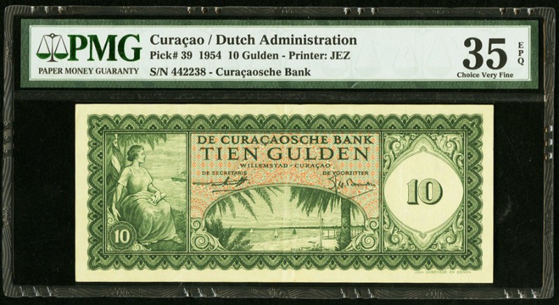 Curacao De Curacaosche Bank 10 Gulden 1954 Pick 39 PMG Choice Very Fine 35 EPQ. ...