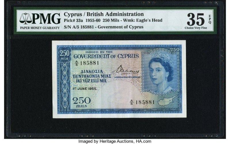 Cyprus Government of Cyprus 250 Mils 1.6.1955 Pick 33a PMG Choice Very Fine 35 E...