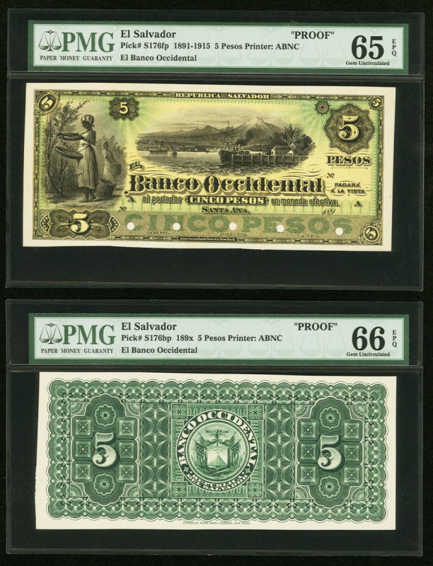 El Salvador Banco Occidental 5 Pesos 1891-1915 Pick S176fp; S176bp Front And Bac...