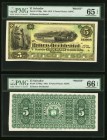 El Salvador Banco Occidental 5 Pesos 1891-1915 Pick S176fp; S176bp Front And Back Proofs PMG Gem Uncirculated 65 EPQ; Gem Uncirculated 66 EPQ. 5POCs o...