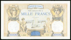 France Banque de France 1000 Francs 28.7.1938 Pick 90c Very Fine. Tear present on upper left margin.

HID09801242017