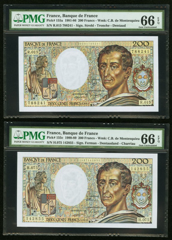 France Banque de France 200 Francs 1983; 1989 Pick 155a; 155c Two Examples PMG G...