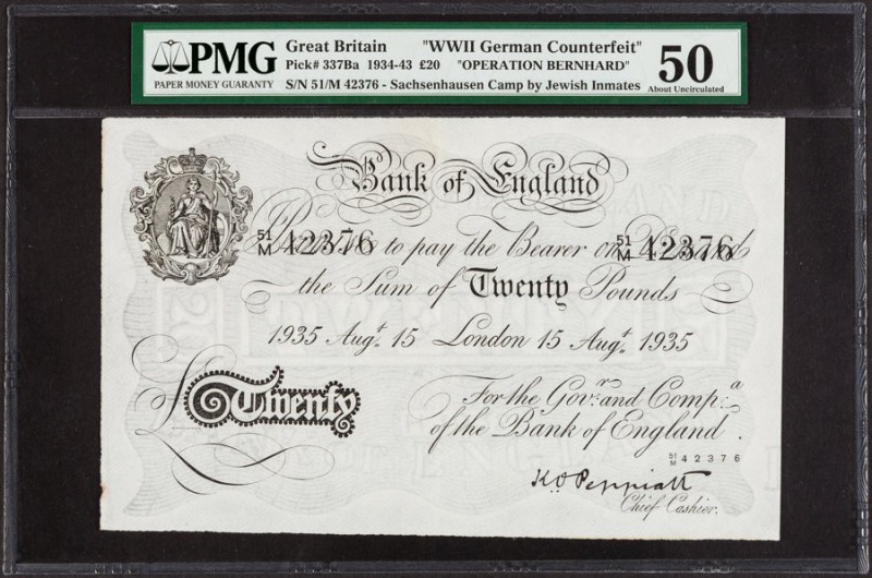 Great Britain Bank of England 20 Pounds 15.8.1935 Pick 337Ba "Operation Bernhard...