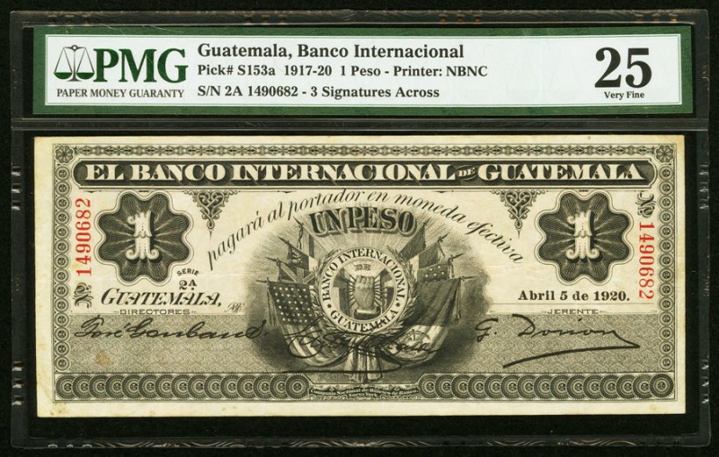 Guatemala Banco Internacional De Guatemala 1 Peso 5.4.1920 Pick S153s PMG Very F...