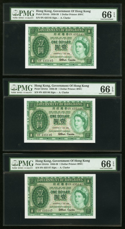 Hong Kong Government of Hong Kong 1 Dollar 1.7.1959 Pick 324Ab Three Consecutive...