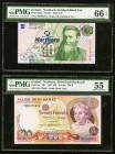 Ireland Provincial Bank of Ireland Limited; Allied Irish Banks 10; 20 Pounds 2005; 1987 Pick 206a; 8a PMG Gem Uncirculated 66 EPQ; About Uncirculated ...