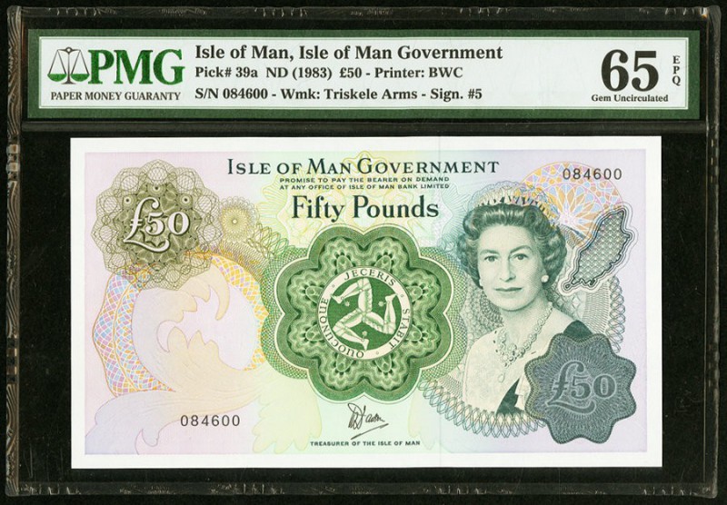 Isle Of Man Isle of Man Government 50 Pounds ND(1983) Pick 39a PMG Gem Uncircula...