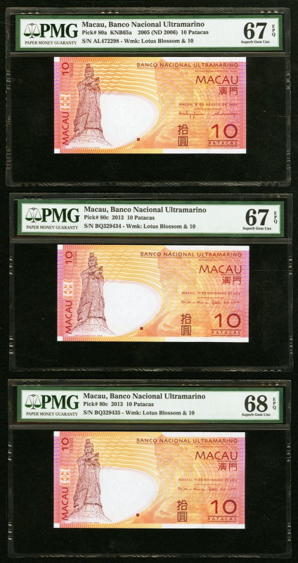 Macau Banco Nacional Ultramarino 10 Patacas (3); 20 Patacas (2); 50 Patacas 2005...