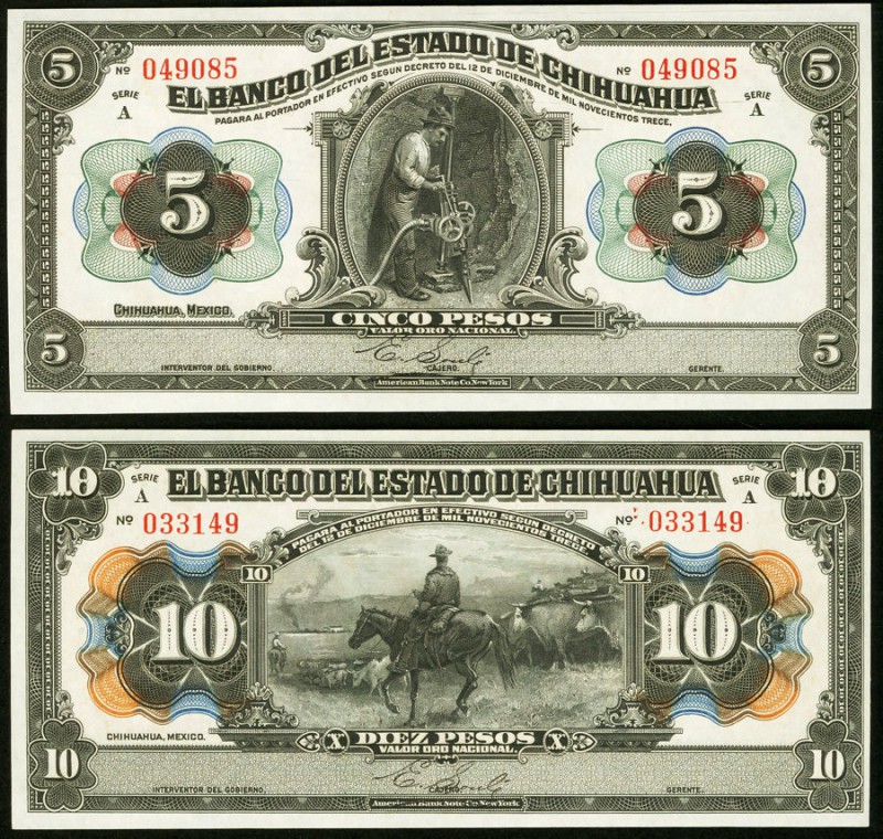 Mexico Banco del Estado de Chihuahua 5; 10; 20 Pesos 1913 M95a; M96a; M97a About...