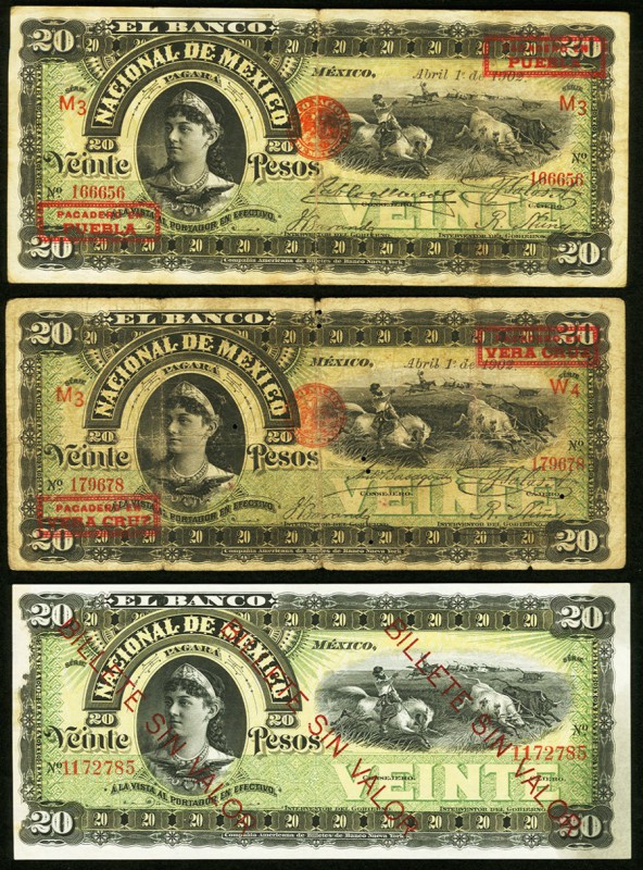 Mexico Banco Nacional de Mexico 20 Pesos 1902 M300an; M300bf; M300r Group of 3 I...