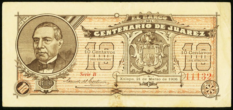 Mexico "El Banco Del Centenario De Juarez" 10 Centavos 21.3.1906 M769 Extremely ...