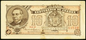 Mexico "El Banco Del Centenario De Juarez" 10 Centavos 21.3.1906 M769 Extremely Fine-Almost Uncirculated. Payable in goods, and issued to celebrate th...