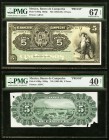 Mexico Banco De Campeche 5 Pesos ND (1903-09) Pick S108p; M59p Front And Back Proofs PMG Superb Gem Unc 67 EPQ; Extremly Fine 40 Net. Back Proof has p...