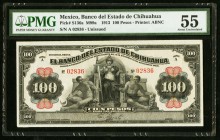 Mexico Banco del Estado de Chihuahua 100 Pesos 1913 Pick S136a; M99a PMG About Uncirculated 55. Pinholes.

HID09801242017