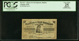 Mexico Banco de San Ignacio 2 Reales 1878 Pick S415 PCGS Apparent Very Fine 25. Small rust stains.

HID09801242017