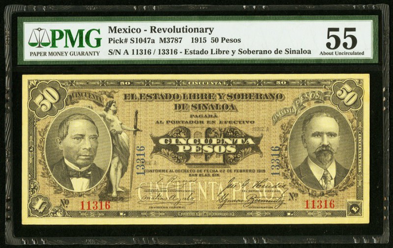 Mexico Estado Libre Y Soberano De Sinaloa 50 Pesos 22.2.1915 Pick S1047a; M3787 ...