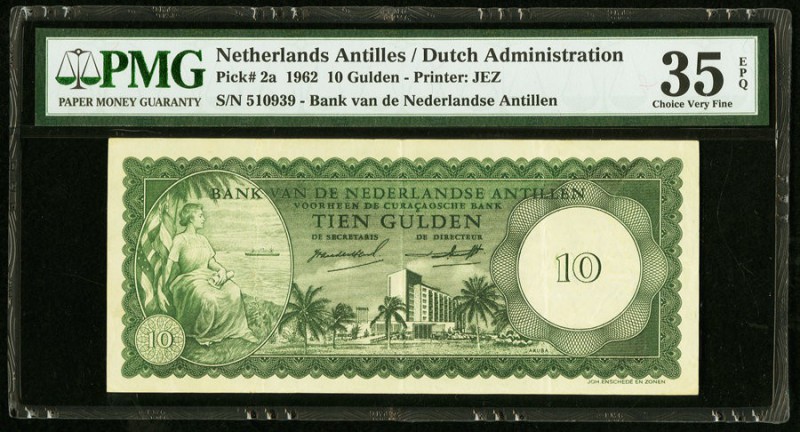 Netherlands Antilles Bank van de Nederlandse Antillen 10 Gulden 1962 Pick 2a PMG...