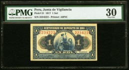 Peru Certificado de Deposito 1 Sol 10.8.1917 Pick 31 PMG Very Fine 30. 

HID09801242017