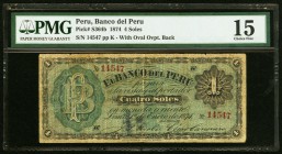 Peru Banco del Peru 4 Soles 1.1.1814 Pick S364b PMG Choice Fine 15. Ink.

HID09801242017