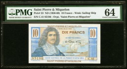 Saint Pierre and Miquelon Caisse Centrale de la France d'Outre Mer 10 Francs ND (1950-60) Pick 23 PMG Choice Uncirculated 64. 

HID09801242017