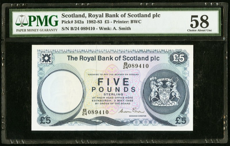 Scotland Royal Bank of Scotland 5 Pounds 3.5.1982 Pick 342a PMG Choice About Unc...