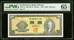 South Korea Bank of Korea 100 Hwan 1957 Pick 21 PMG Gem Uncirculated 65 EPQ. 

HID09801242017