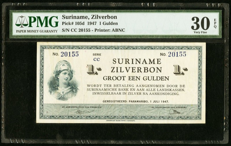 Suriname Zilverbon 1 Gulden 1.7.1947 Pick 105d PMG Very Fine 30 EPQ. 

HID098012...