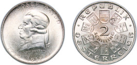 Austria First Republic 1932 2 Schillings (Joseph Haydn) Silver (.640) Vienna Mint (300000) 12.04g UNC KM 2848 Schön 51