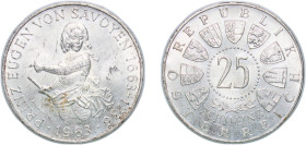 Austria Second Republic 1963 25 Schilling (Prince Eugen von Savoyen) Silver (.800) Vienna Mint (1994000) 12.95g UNC KM 2893 Schön 86