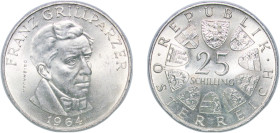 Austria Second Republic 1964 25 Schilling (Franz Grillparzer) Silver (.800) Vienna Mint (1664000) 13.03g UNC KM 2895 Schön 89