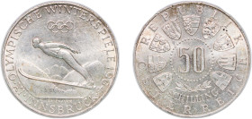 Austria Second Republic 1964 50 Schilling (Winter Olympics) Silver (.900) Vienna Mint (2832050) 19.98g UNC KM 2896 Schön 88