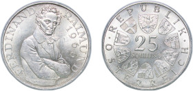 Austria Second Republic 1966 25 Schilling (Ferdinand Raimund) Silver (.800) Vienna Mint (1388000) 13.05g UNC KM 2899 Schön 93