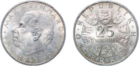 Austria Second Republic 1973 25 Schilling (Max Reinhardt) Silver (.800) Vienna Mint (2323000) 12.96g UNC KM 2915 Schön 110