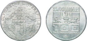 Austria Second Republic 1975 100 Schilling (Olympics) Silver (.640) Hall, Tyrol Mint (2636000) 24.09g UNC KM 2928 Schön 123