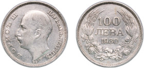 Bulgaria Kingdom 1930 BP 100 Leva - Boris III Silver (.500) Budapest Mint (1556000) 19.96g XF KM 43