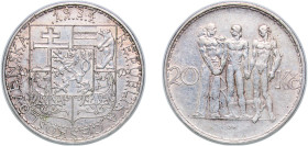 Czechoslovakia First Republic 1934 20 Korun Silver (.700) Kremnica Mint (3280000) 12.01g AU KM 17 Schön 11