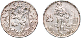 Czechoslovakia People's Republic 1954 25 Korun (Slovak Uprising) Silver (.500) (250000) 15.88g UNC KM 41 Schön 46