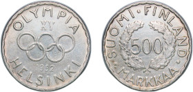 Finland Republic 1952 500 Markkaa (Olympic Games) Silver (.500) Helsinki Mint (586000) 12.22g AU KM 35 Schön 46