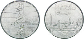 Finland Republic 1971 S-H 10 Markkaa (Athletic Championships) Silver (.500) Helsinki Mint (1000000) 24.2g UNC KM 52 Schön 61