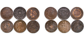 France 19th - 20th Century Tunisia, Uruguay, UK, Spain, Italy Coinage (6 Lots) Bronze VF