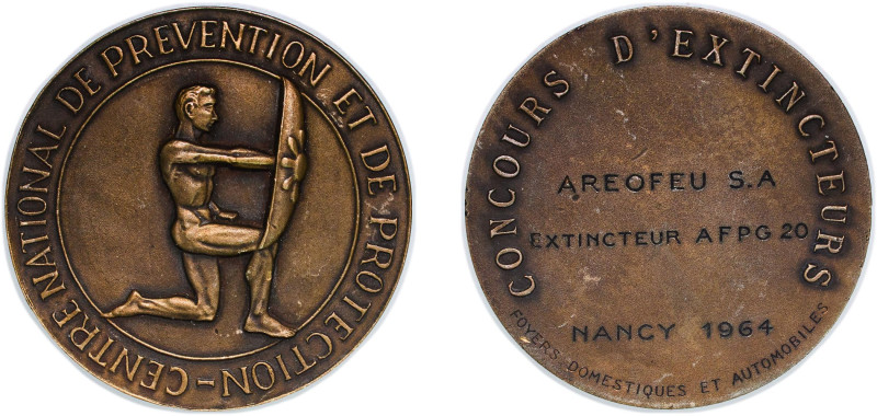 France Fifth Republic 1964 Medal - Concours D'Extincteurs Bronze 81.9g AU