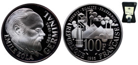 France Fifth Republic 1985 100 Francs (Emile Zola Germinal) Silver (.999) Paris Mint (5000) 15g PF Franc 2014 453 var. KM 957a