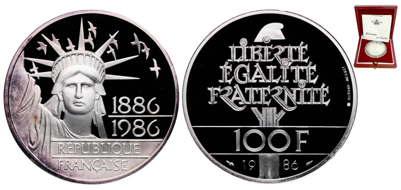 France Fifth Republic 1986 100 Francs (Statue of Liberty) Silver (.950) Paris Mi...