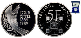 France Fifth Republic 1989 5 Francs (Eiffel Tower) Silver (.900) Paris Mint (6868) 12g PF KM 968a Franc 2014 342/2