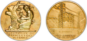 France Fifth Republic ND Medal - Électricité de France-Gaz de France (40 years) Golded bronze 72.66g UNC